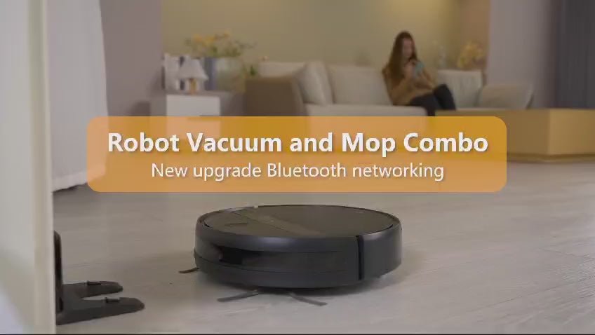 Video over de Robotstofzuiger en Mop 2-in-1 met app-bediening en spraakbesturing. Deze innovatieve schoonmaakrobot combineert stofzuigen en dweilen in één apparaat, ideaal voor harde vloeren en tapijten, en biedt slimme navigatie, afstandsbediening, en automatische oplaadfunctie