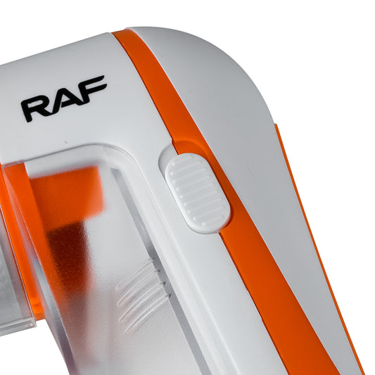 Close-up van de één-klik schakelaar van de RAF Pluizen Verwijderaar, voor eenvoudig en snel gebruik