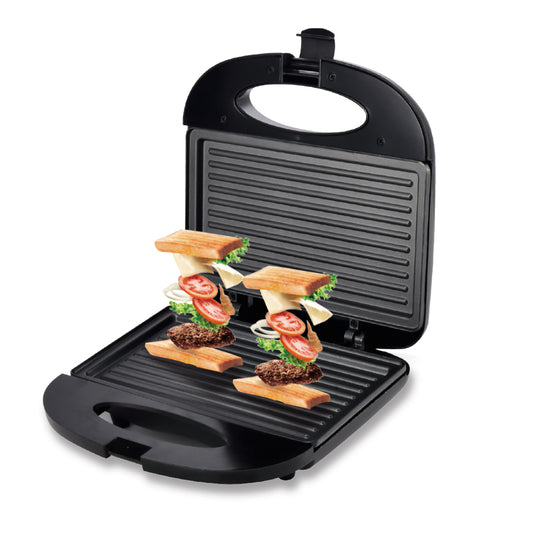 RAF Sandwichmaker open met sandwiches, voorzien van antiaanbakplaten voor het grillen van tosti's en andere snacks