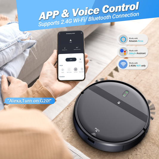 Robotstofzuiger en mop 2-in-1 bediend via app en spraak, compatibel met Google Assistant en Amazon Alexa, met handige smartphone-interface